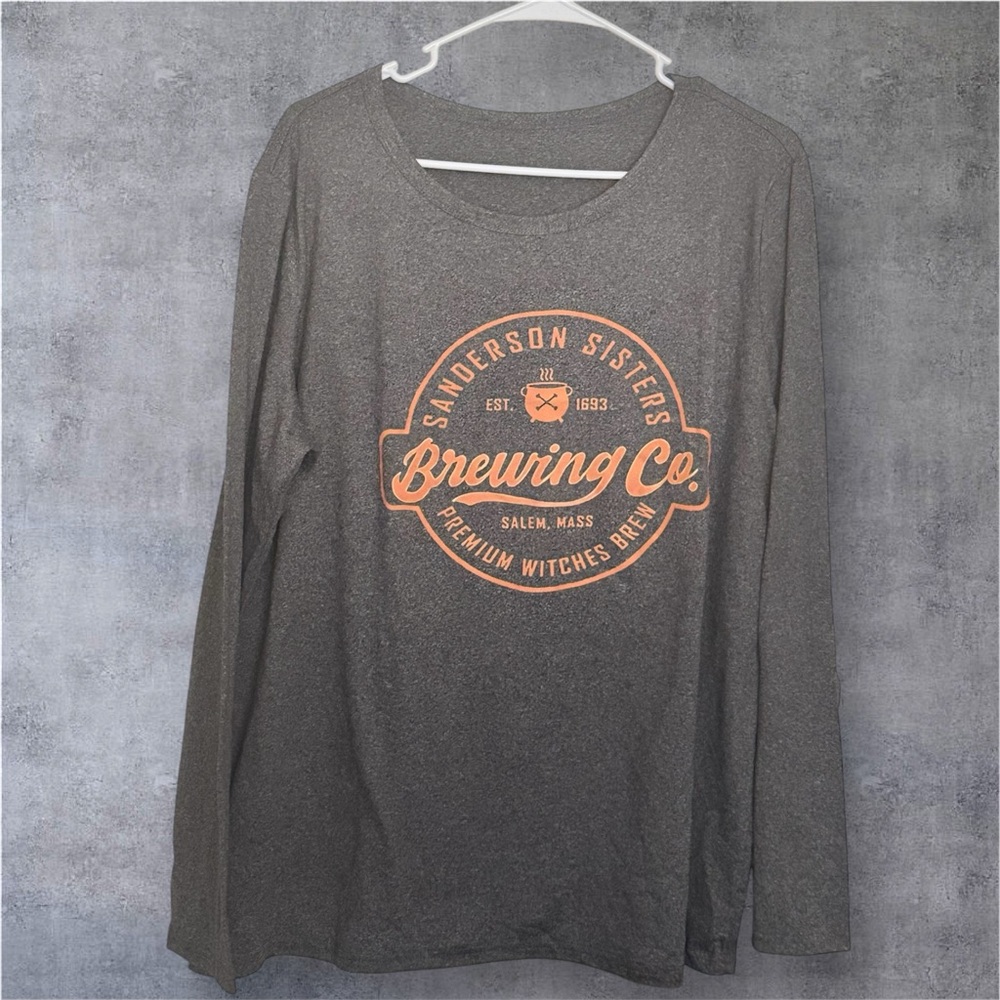 Hocus Pocus Sanderson sisters Gray Long Sleeve Shirt with Orange Print NWOT